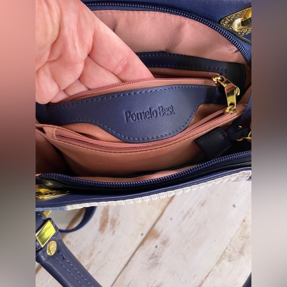 POMELO BEST Neapolitan handbag PU leather shoulder bag crossbody blue purse EUC - Picture 9 of 16